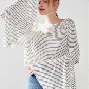 UO Kimchi Blue Vera Striped Top Womens XS Black White Flared Sleeve Lightweight